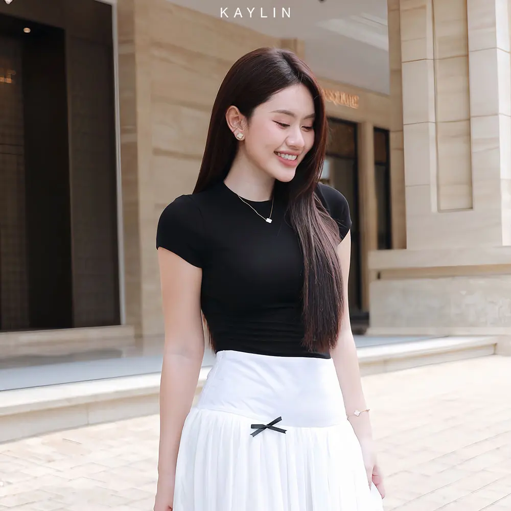 Áo thun trơn nữ basic chất thun gân form ôm body cổ Tròn phong cách thoáng mát KAYLIN - N2116 Women Top Voan | BigBuy360 - bigbuy360.vn