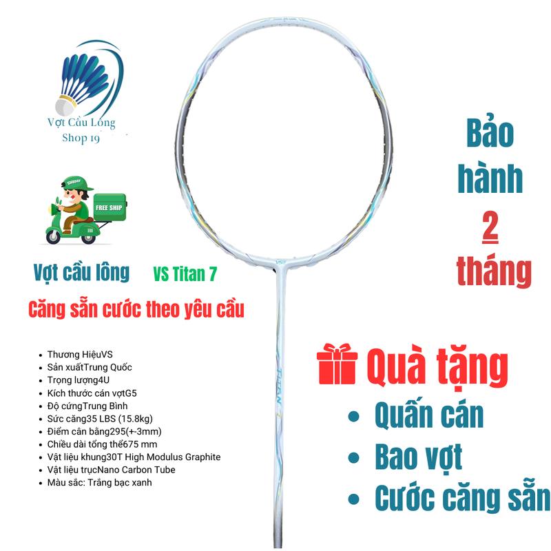 Vợt cầu lông VS Titan 7 căng max 15kg dành cho học sinh, người mới chơi, có tặng kèm quấn cán và bao vợt, cước được căng sẵn theo yêu cầu Sport Carbon Cán Vợt Thể Dục Cacbon