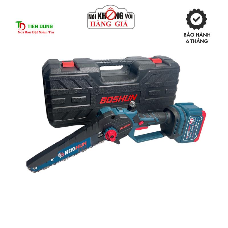 Máy Cưa Xích 8Inch Dùng Pin BOSHUN BS-CS08 Không Chổi Than Có Châm Nhớt Chân Pin Phổ Thông
