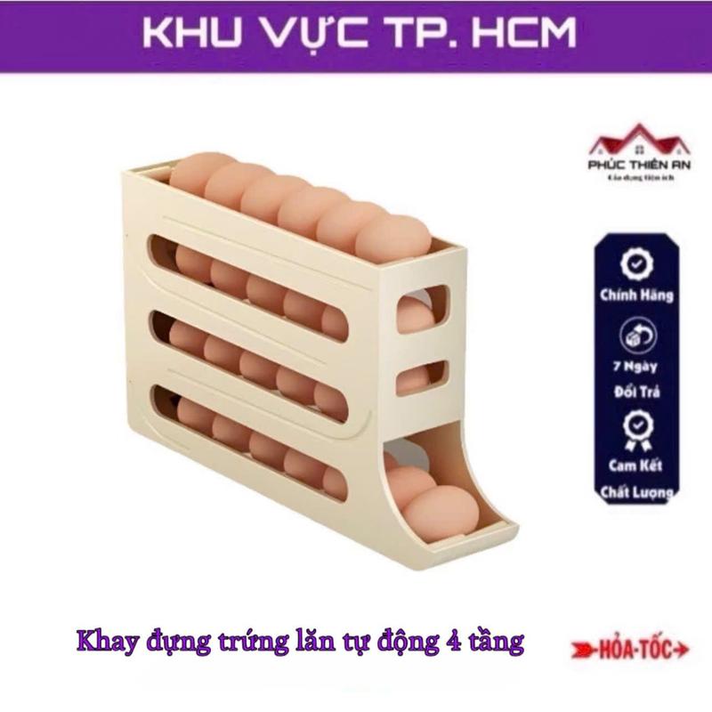 Khay Trứng 4 Tầng Lăn Tự Động - Khay Đựng Trứng Tủ Lạnh Tự Lăn Thông Minh