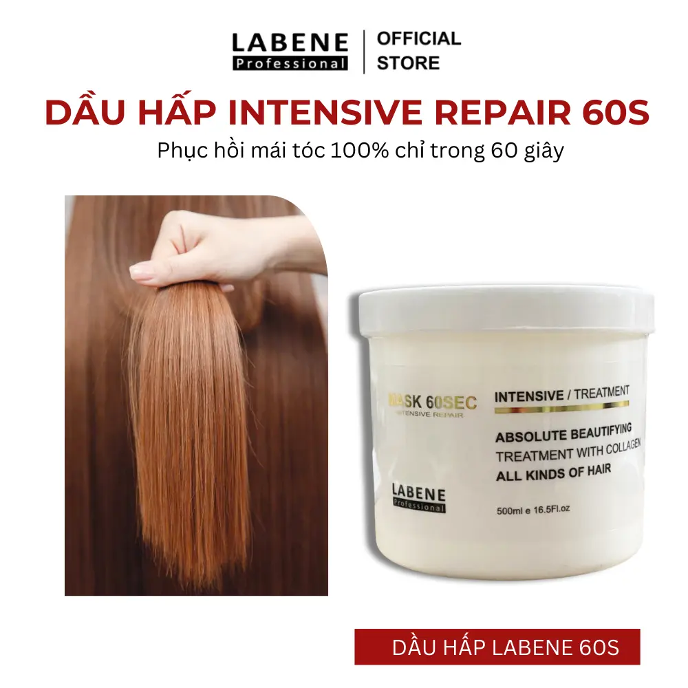 Dầu hấp tóc LABENE Intensive Repair 60S phục hồi, cung cấp dinh dưỡng và độ ẩm cho tóc, giúp tóc bóng mượt và khỏe mạnh