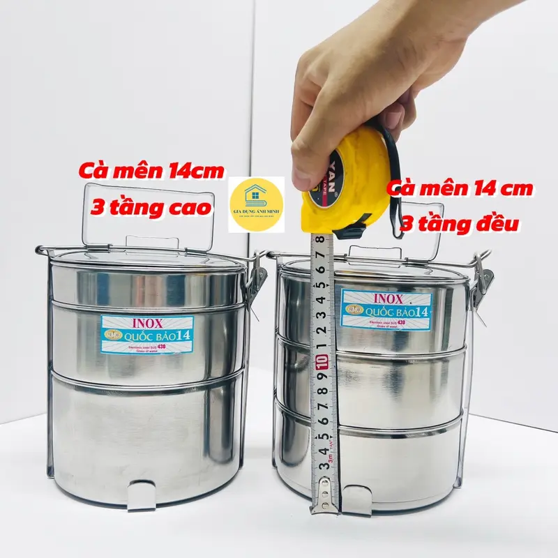 Cà Mên, cặp lồng - Inox không rỉ, ngăn cao có quai xách ( chính hãng loại 1) 8