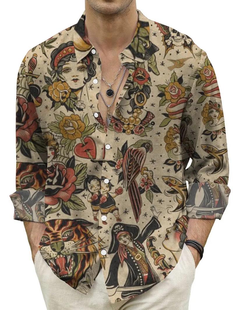 Product Introduction of Men's Vintage Animal Print Long Sleeve Shirt 2023 Fashion Design Luxury Long Sleeve Tops Men's Four Seasons Button Lapel Shirt Menswear Lingerie 5