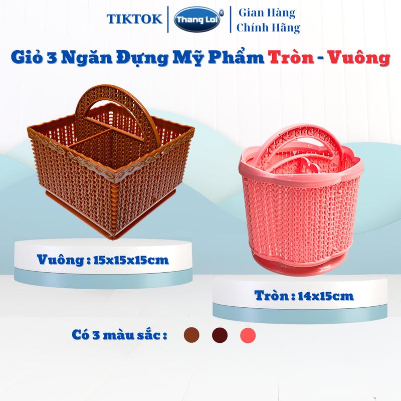 Giỏ đựng nail, Rổ dựng mỹ phẩm có chia 3 ngăn size tròn và vuông Nhựa Thắng Lợi rổ  đựng