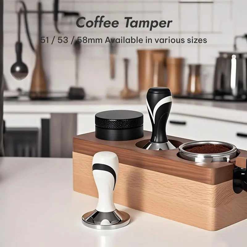 Wooden Handle Coffee Tamper, 1 Count Espresso Coffee Distributor, Coffee Making  Tools for Home Hotel Office Coffee Shop 0