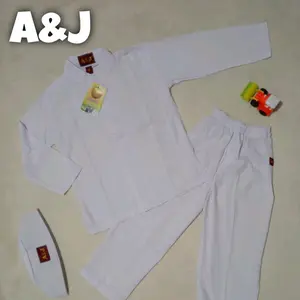 Setelan Baju Koko Anak Putih A&J Full Kancing Lengan Panjang Muslim - Celana