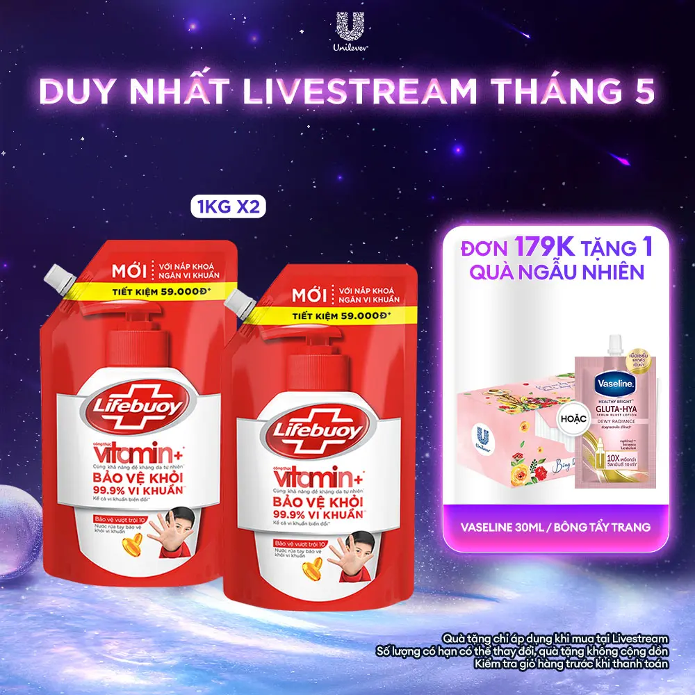Combo 2 Nước rửa tay hỗ trợ sạch khuẩn Lifebuoy Dạng Túi 1KG [1]