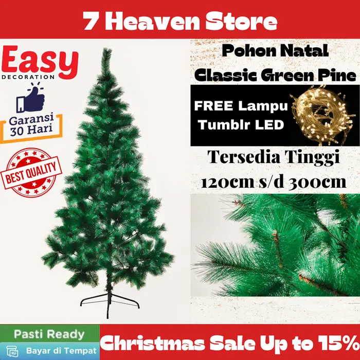 Pohon Natal Jarum tinggi 1 meter 2 meter 3 meter bahan PP 4 - 10 feet - C GREEN PINE, 4FT - 120CM