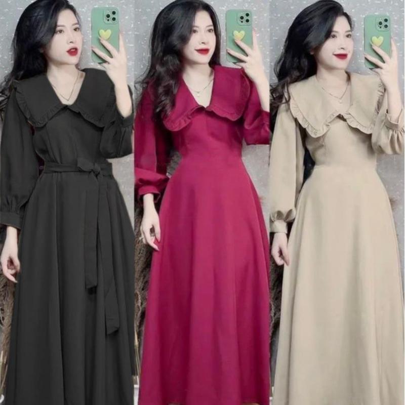 Thời Trang Bigsize Váy Dự Tiệc 50 - 100Kg Dễ Thương Nữ Cotton Dress Đầm Women Đen - A.1052