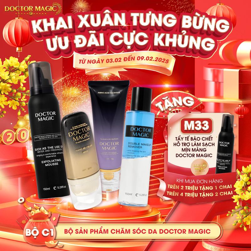 C1 (19+23+32+33) - Bộ Sản Phẩm Chăm Sóc Da Doctor Magic Gồm: Sữa Rửa Mặt + Kem Hỗ Trợ Chống Nắng + Tẩy Trang + Tẩy Tế Bào Chết - Skincare - QUÀ TẶNG 1 chai Tẩy Tế Bào Chết Hỗ Trợ Làm Sạch Mịn Màng Doctor Magic CHO ĐƠN 2TRIỆU