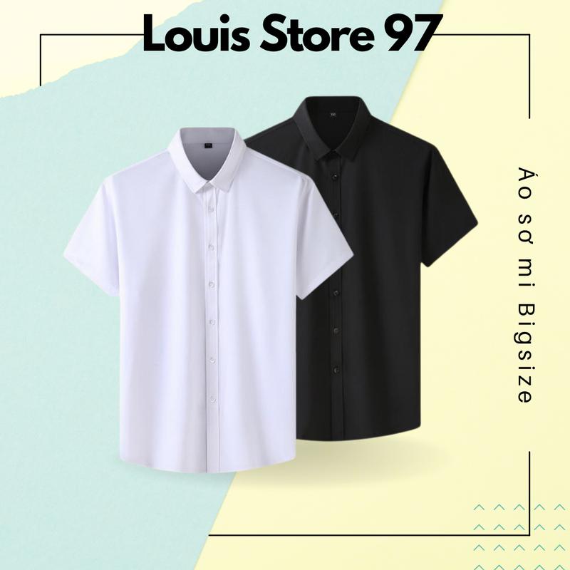 Áo sơ mi bigsize tay ngắn 60 - 110kg - cao cấp - 2 màu trắng đen - áo sơ mi nam size lớn - áo sơ mi nam size to đẹp menswear cổ tròn