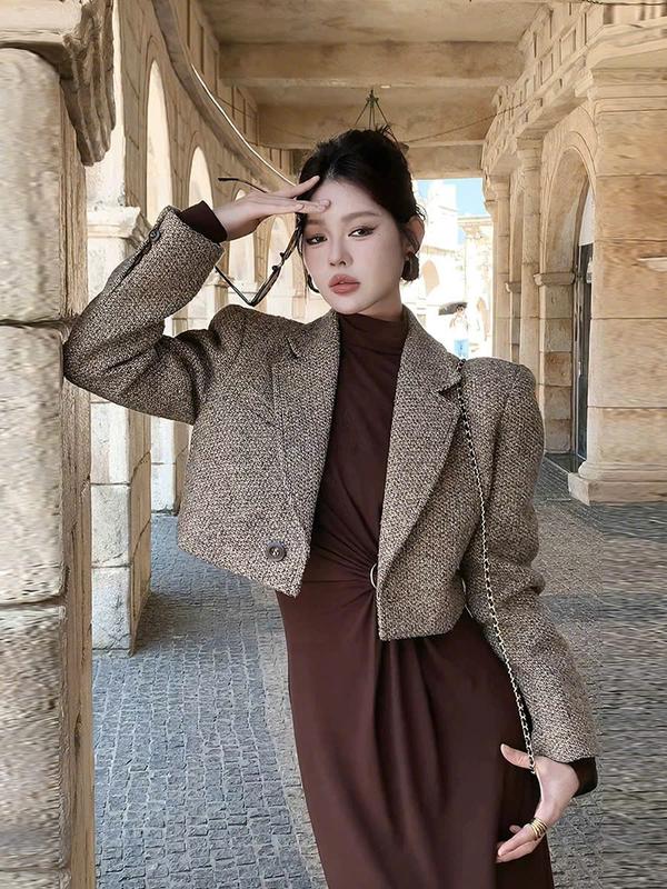 Áo khoác dạ tweed cổ vest form croptop Miho House