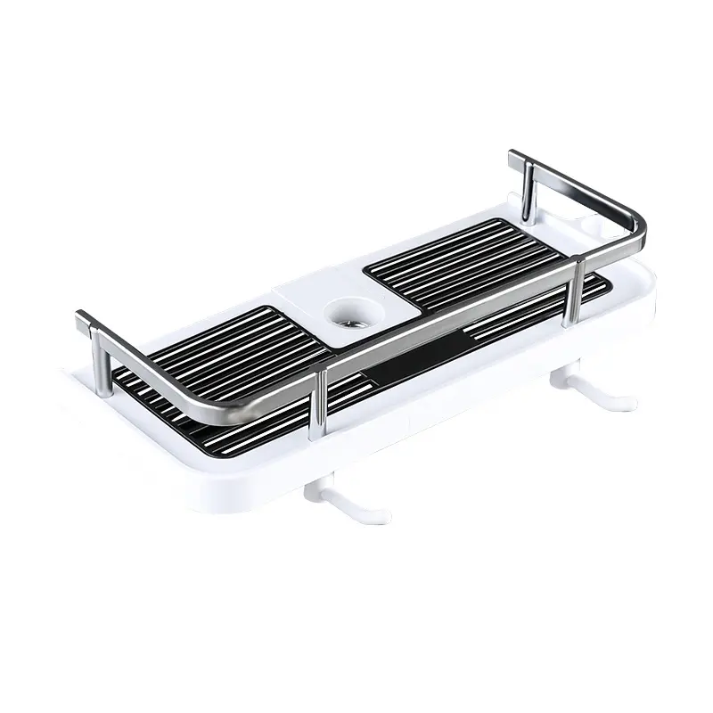No drilling Shower Rod Storage Organizer Caddy Adjustable Adjustable Racks 4