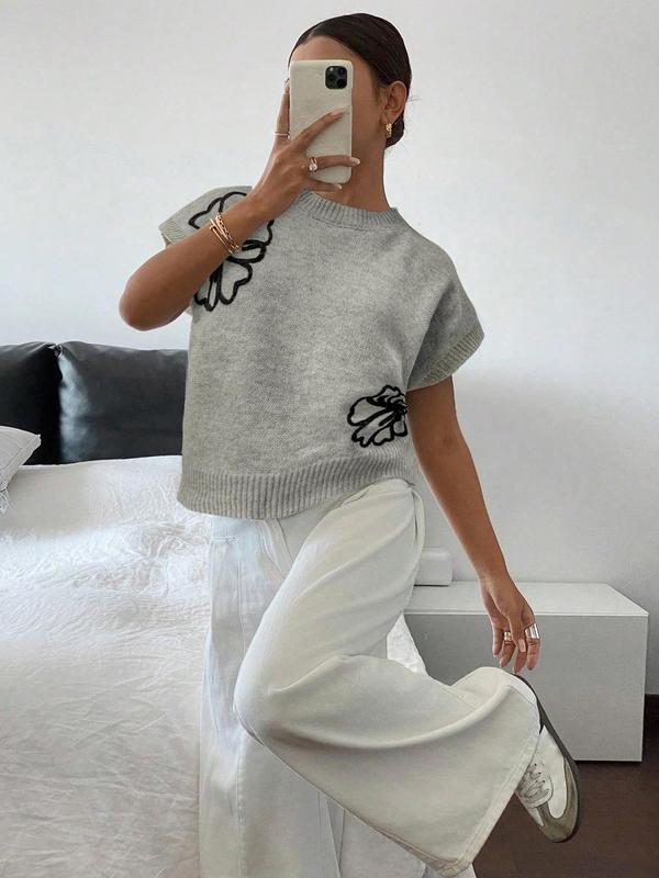 Women's Floral Pattern Sweater, Casual Jumper for Summer, Fashion Women's Knitwear for Daily Wear, Tops 3