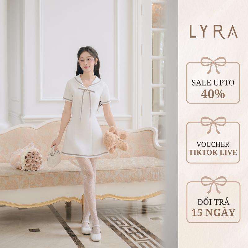 Váy nữ cổ thuỷ thủ nơ tháo rời xinh xắn chất vải Umi viền phối tiểu thư LWNVD032 Women