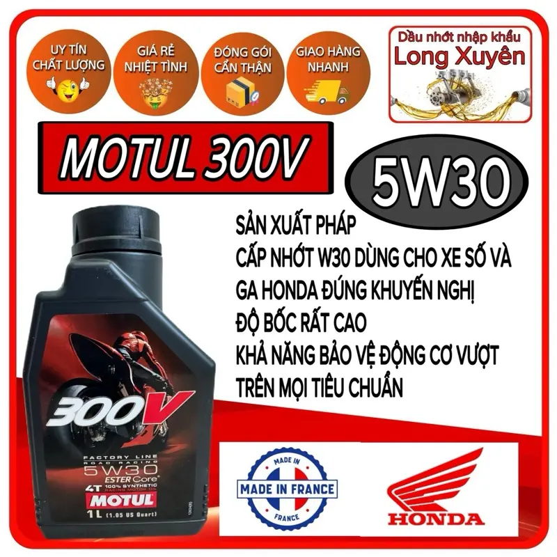 Dầu Nhớt Motul 300v 5w30 (SX Pháp 1 lớp) dùng cho xe số, tay ga Honda