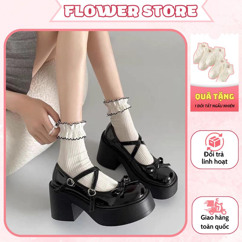 [ MUA 1 TẶNG 1 ]  Giày đế cao phối nơ xinh quai chéo đế cao 7cm form 1.5 siêu xinh phong cách Hàn quốc G92 - Tặng 1d tất thêu hình ngẫu nhiên
