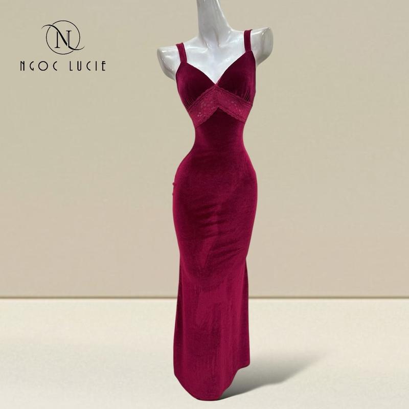 D926 - Đầm Body Nhung 2 Dây To Cổ Tim Form Đuôi Cá - Ngọc Lucie