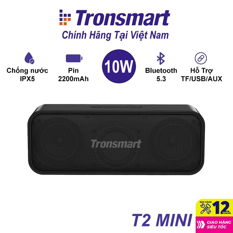 Loa Bluetooth 5.3 Tronsmart T2 Mini Công Suất 10W Chống Nước IPX7 Pin 2200mAh Nghe Nhạc 18 Giờ - Bảo hành 12 tháng loa bluetooth đèn sóng nước Củ Loa