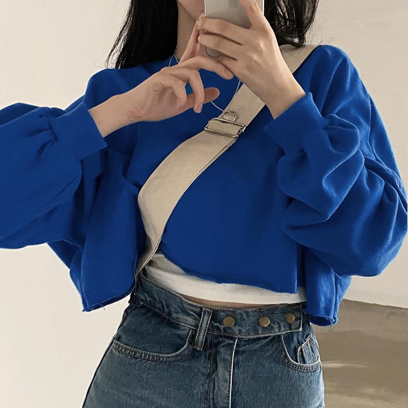 Product Introduction of Short Sweater Women's Autumn Korean Solid Color New Loose-Fitting Cropped round Neck Women's Foreign Trade Top Women's Fashion Wholesale 7