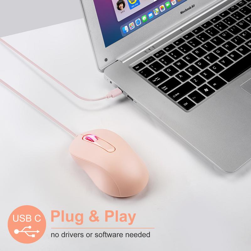 Product Introduction of In Stock Type-C Interface Silent Wired Mouse Compatible with Thunderbolt for Girls Laptop Tablet Phone 22