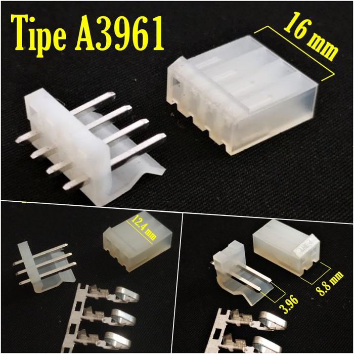 Jual 5pasang Konektor Nilon 2 3 4 pin pitch 3.96 White Housing A3961 ...