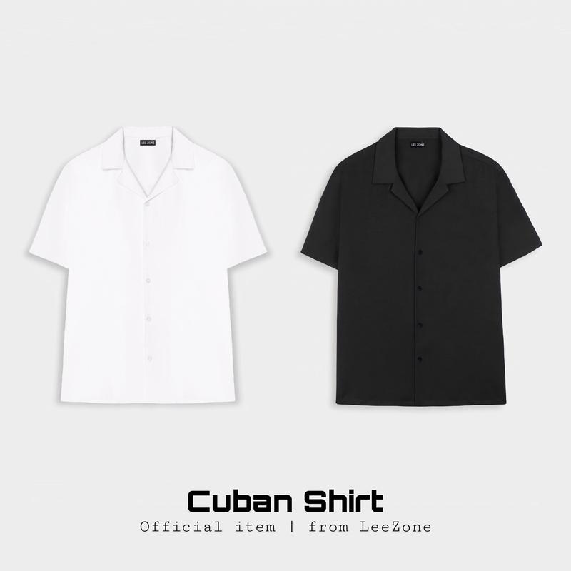 Sơ mi trơn trắng đen | Áo sơ mi Cuban LeeZone form rộng, chất vải lụa thoáng mát không nhăn Cổ chữ V