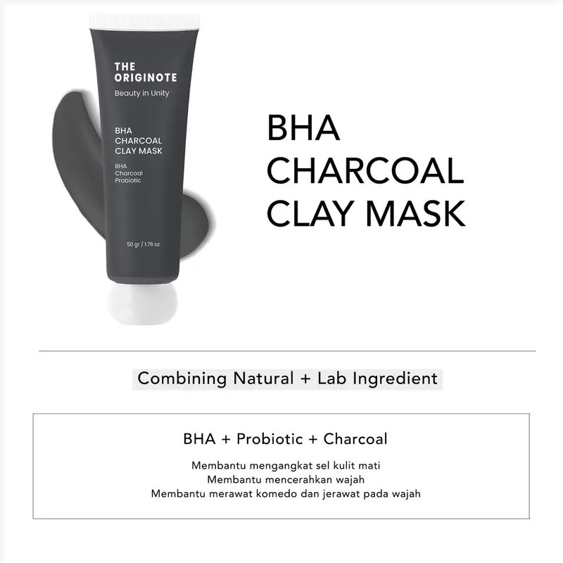 The Originote BHA Charcoal Clay Mask - Masker Wajah Mud Mask Eksfoliasi Mengangkat Sel Kulit Mati Menghilangkan Minyak Berlebih 1