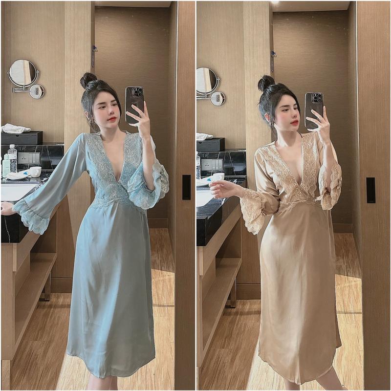Đầm Ngủ Tiểu Thư Tay Loe Ren Tầng Sexy Lụa Latin Siêu Cưng Freesize Nữ Váy Ngủ