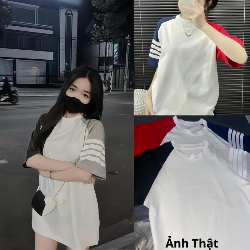 Áo Phông 4 Vạch Phối Vai Thiết Kế Hot Trend Nam Nữ,Boy Phố New 2024 Top Cổ Tròn Women