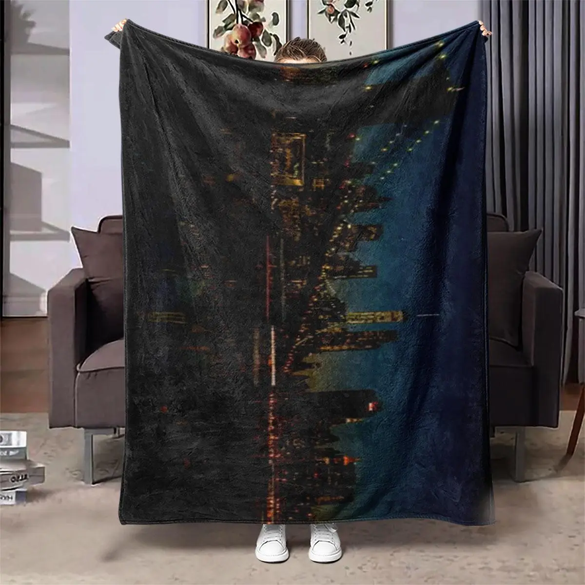 Double Sided City Landscape Pattern Blanket, 1 Count Soft Warm Throw Blanket, Air-conditioned Room Blanket, Warm Nap Blanket for Home & Office
