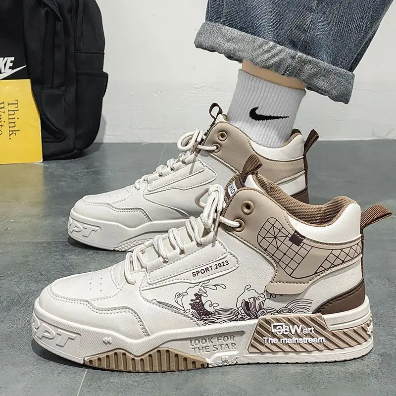 High-Top Men's Shoes Spring and Autumn 2024 New National Fashion Casual Sneakers Men's Sneaker Teenagers All-Matching Middle School Students Closed Runner Sports Shoes Trainers