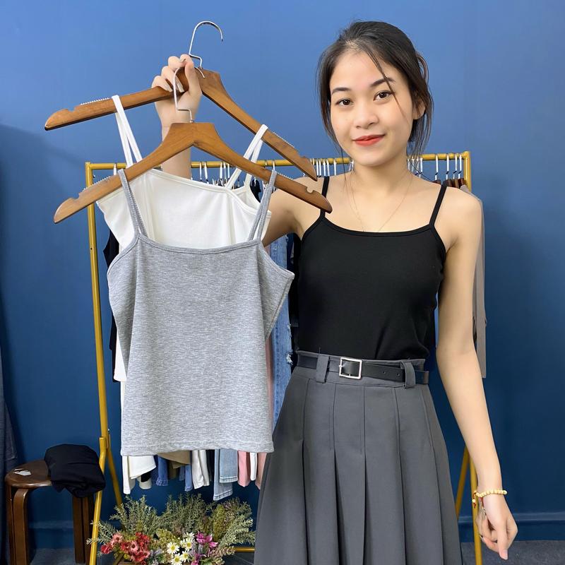  LA008  KHÔNG MÚT NGỰC  COMBO Áo hai dây áo tank top áo croptop chất liệu co giãn thoáng mát đơn sắc phong cách basic có thể phối với áo khoác ngoài. Nữ Women Voi Màu Đen 