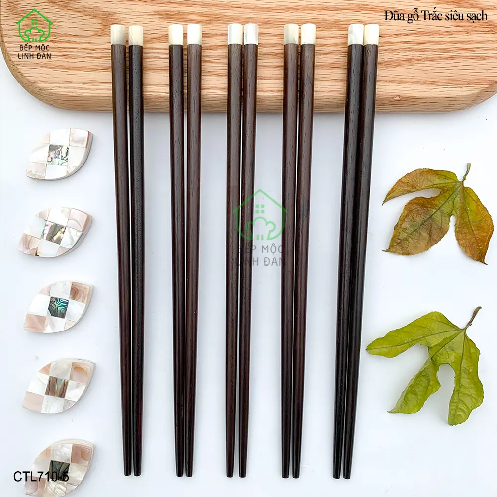 Đũa Gỗ Trắc Siêu Sạch Đầu Ốc Biển 1cm [CTL710-05] Bộ 05 Đôi Tròn