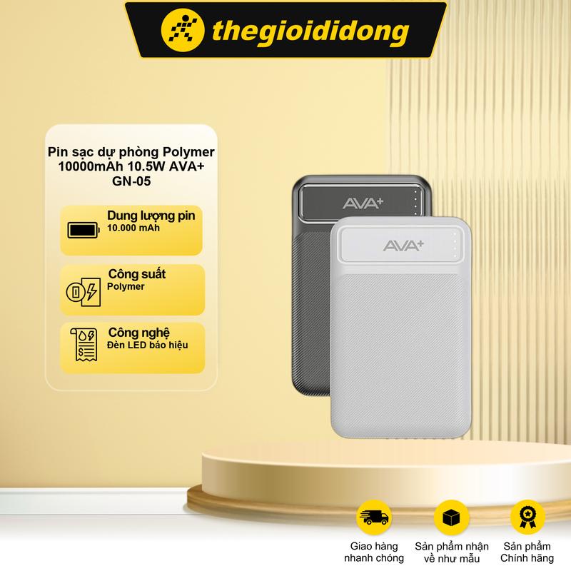 Pin sạc dự phòng Polymer 10000mAh 10.5W AVA+ GN-05
