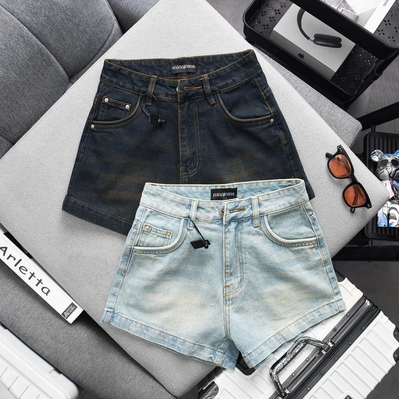 MINA JEANS Quần Sọt Jean Lai Cuối 3p Viền Túi Gân Vải Siêu Cao Cấp QCCC