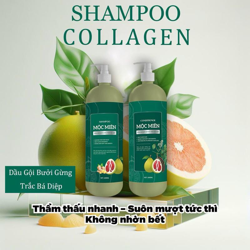  COMBO Dầu gội bưởi gừng trắc bá diệp và dầu xả bưởi bồ kết trắc bá diệp MỘC MIÊN CICIKO  Dung tích mỗi chai 1000 ml  