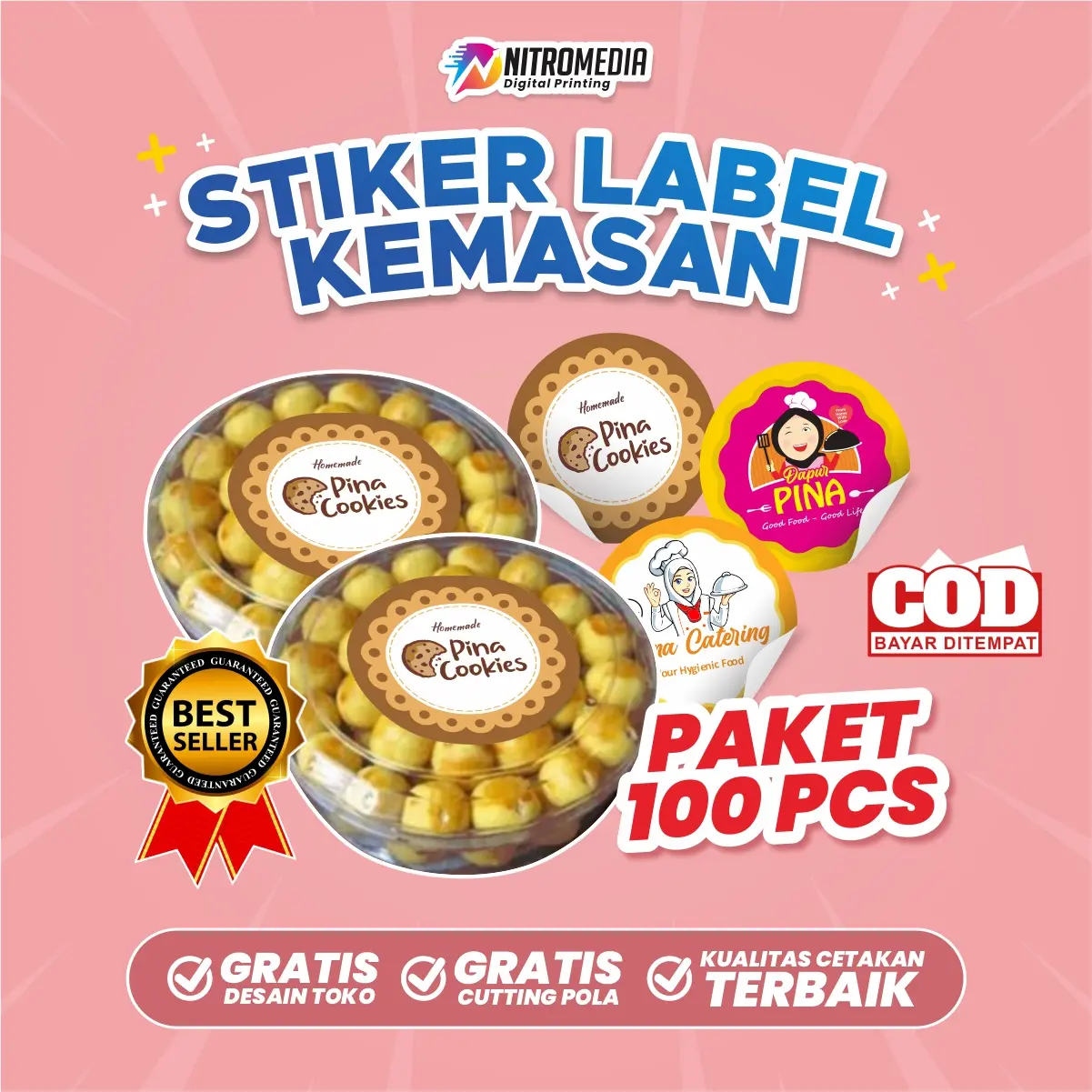 (100PCS) CETAK STIKER JUALAN MAKANAN MINUMAN SKINCARE LABEL KEMASAN CUTTING CUSTOM Kertas Plastik