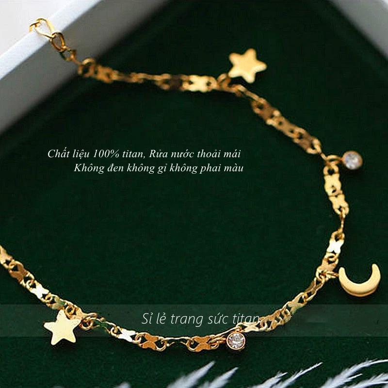  Lắc chân trăng sao chất liệu titan cao cấp mạ vàng 18k  không đen hoen gỉ không gây dị ứng da bền màu 1-2 năm mạ vàng thiết kế thời trang sang chảnh dành cho nữ giới women trang sức phụ kiện lắc chân 