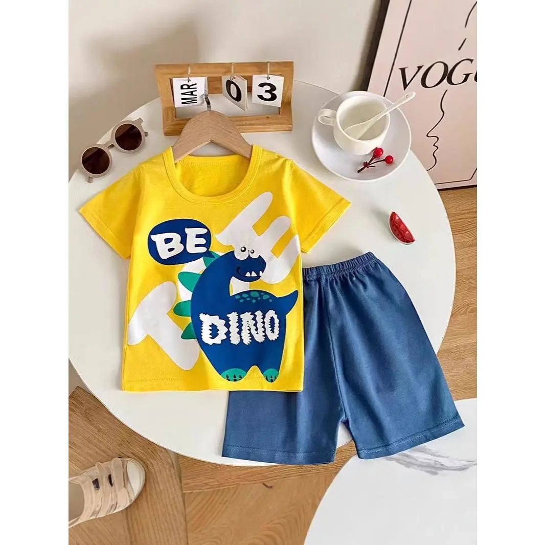 เสื้อยืดเด็ก สำหรับเด็กอายุ 0-5 ปี ชุดฤดูร้อน เด็กทารก เด็กชายและเด็กหญิง ชุดกางเกงขาสั้นแขนสั้นผ้าฝ้ายเด็ก ครึ่งแขน ขายส่ง