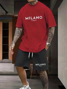 Two-Piece Set Men's Regular Fit Letter Print Tee & Shorts Set, Casual Short Sleeve T-shirt & Shorts, Men's Summer Clothes