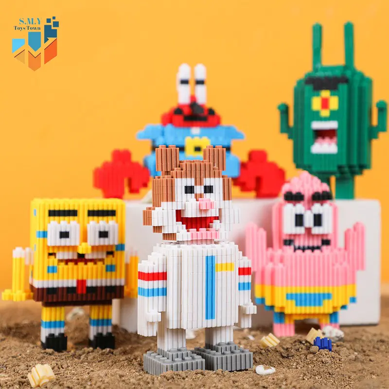 SMY Nano Blocks Spongebob Mainan Anak Mini Bricks Education Toys Balok Susun Puzzle Animasi 3D Model 1