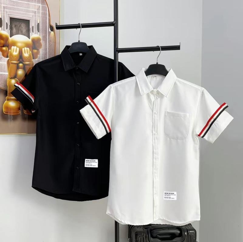 Áo sơ mi nam hàn quốc ngắn tay và dài tay viền THOM họa tiết in nhiệt, vải cotton mềm mại thoáng mát giá rẻ cao cấp tại AN NHIÊN STORE01 Menswear Jean Shirt