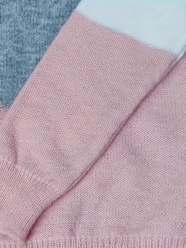 Women's Colorblock Scallop Trim V Neck Sweater, Casual Long Sleeve Jumper for Fall & Winter, Fashion Ladies' Knit Clothing for Daily Wear 3