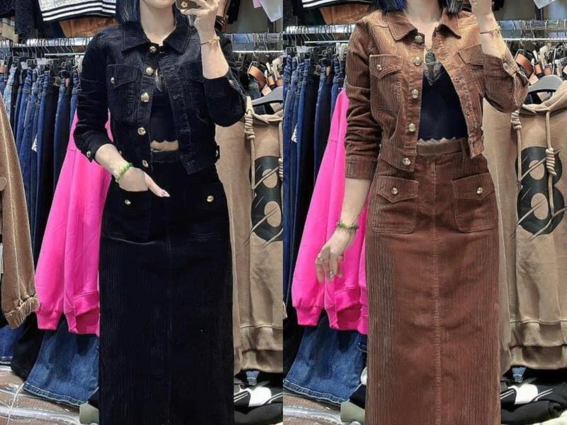  Sét Nhung Áo Chân váy + Áo Chất liệu Nhung cao cấp vân nhung thiết kế sang chảnh sét Bộ Nhung nữ Cao Cấp mùa đông Đen Và Nâu S602 