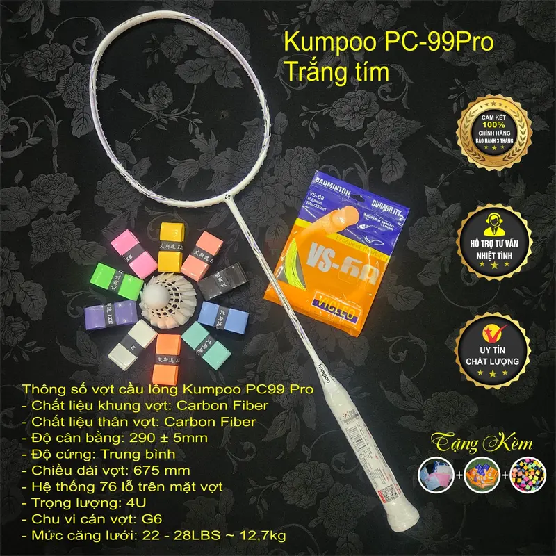 Vợt cầu lông Kumpoo PC99Pro nội địa (Căng sẵn Cước + Túi + Quấn cán) 2