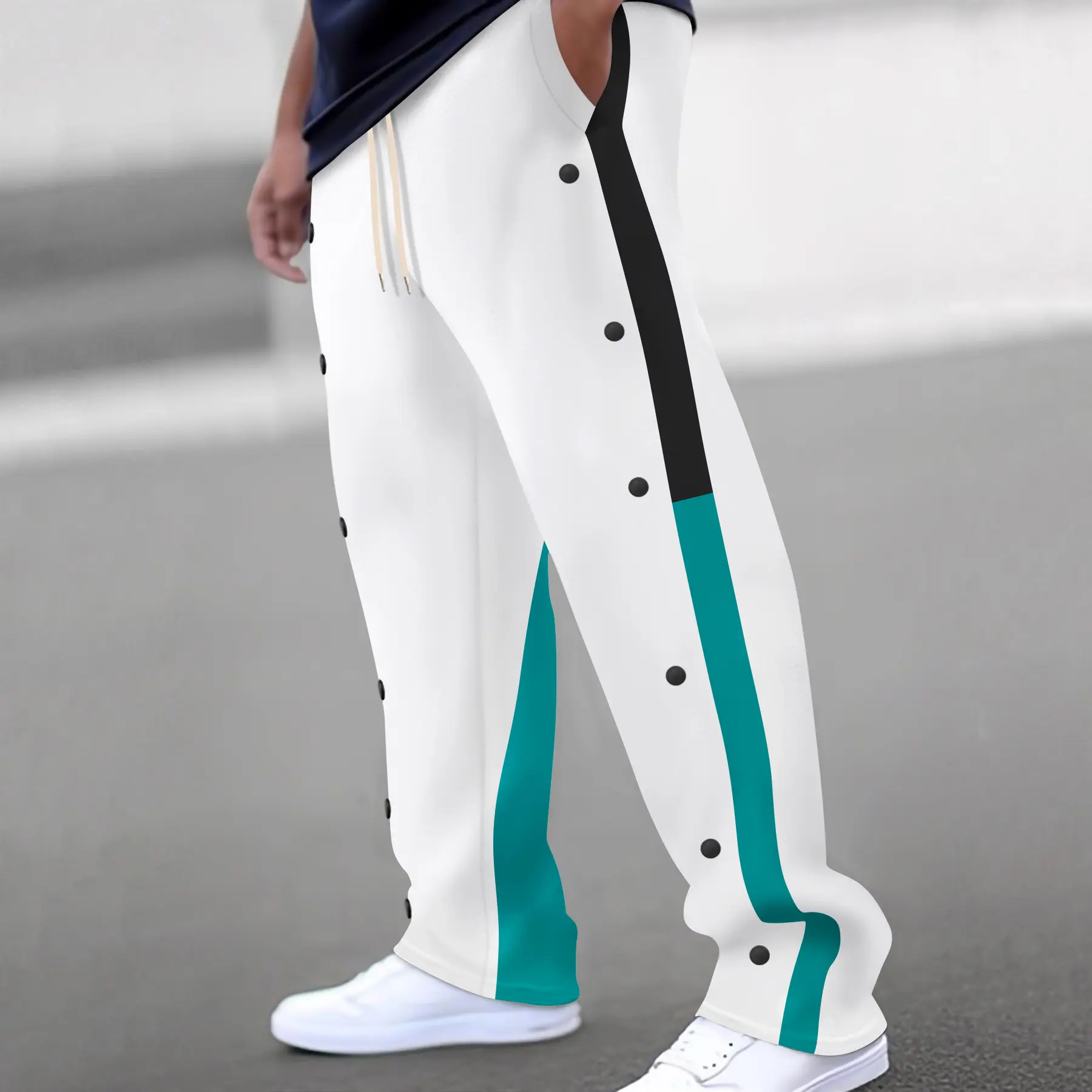 Trendy Men's Casual Pants 2025 - Color Block Design, Button Detail, Straight Fit |   Fashionable & Comfortable