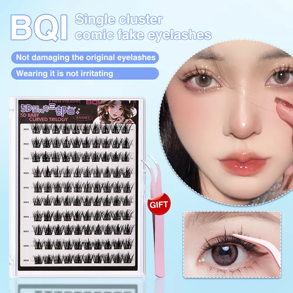 Professional Eyelash Extension Kit 🔥 BQI 100-120 Cluster Lashes | Glue-Free Self Adhesive Softer C Curl Baby Bend Trilogy Style【FREE GIFTS Tweezer 】