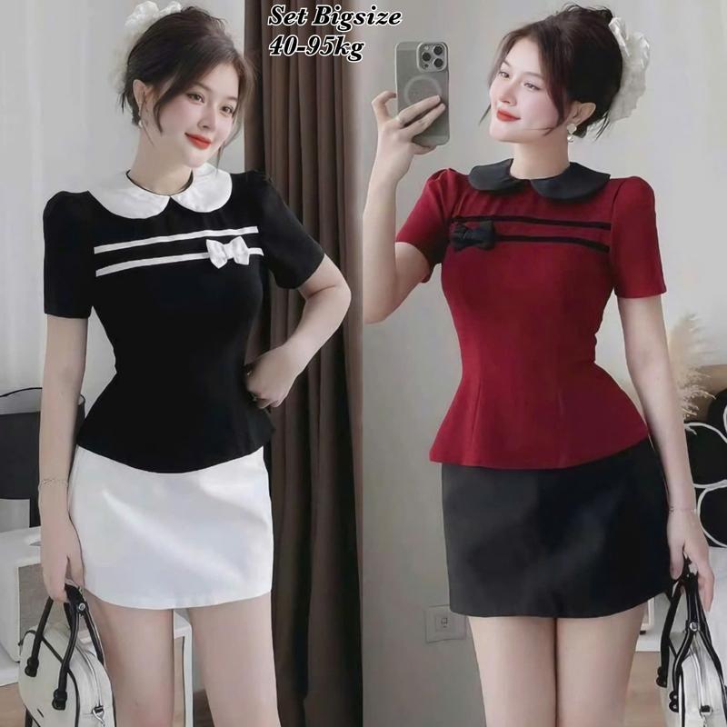 Thời Trang Bigsize ĐÓN TẾT - Set Áo Nơ và Chân Váy Bigsize Nữ Vải Lụa Chéo Cao Cấp Thiết Kế Đi Dự Tiệc Xinh Đẹp Sang Trọng Dễ Thương Thanh Lịch Giá Rẻ đủ size 40-95kg Nhung Nâu - 2366