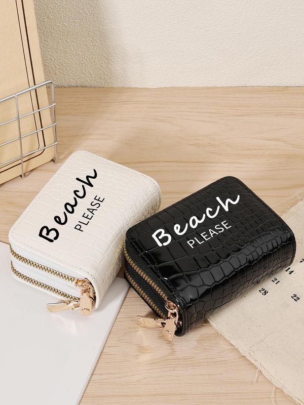Fashionable Letter Pattern Double-layer Zipper Coin Purse, Lightweight and Portable Credit Card Storage Bag, Casual and Simple Multi-slot Women's Card Bag 5